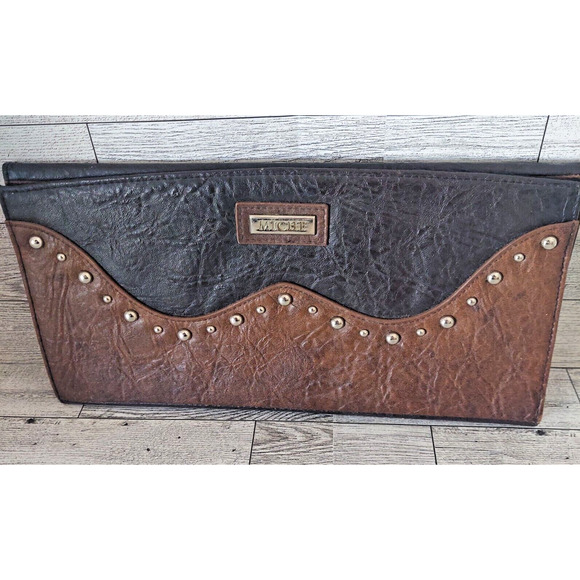 MICHE Brandi Classic Bag Shell Studded Brown Black Western Look Faux Leather - Picture 5 of 6